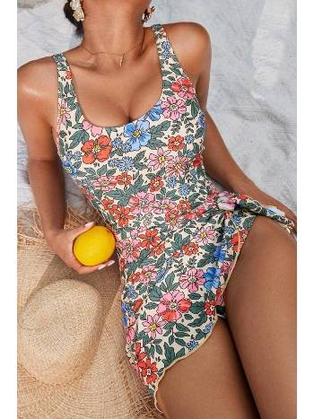 Çok Renkli Hibiskus Desenli U Yaka Kadın Mayo Bella Notte M-9025